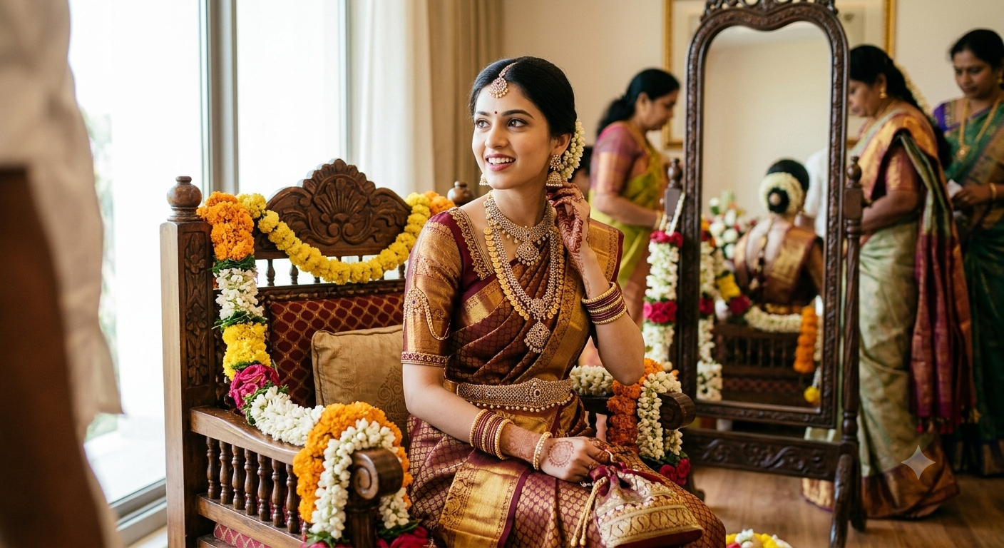 A newlywed couple sharing a quiet first-look moment on their wedding day